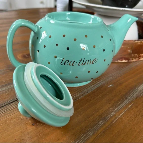 Mint Green Polka Dot Teapot from Indigo - Picture 2 of 4